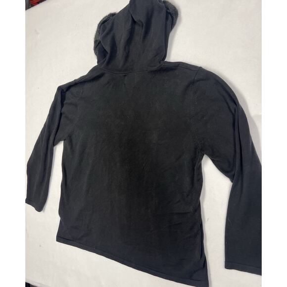 The Quacker Factory Black Velvet Rhinestone Accents Full Zip Sweater Size XL - Picture 2 of 4